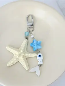 Oceanic Ceramic Fish Star Keychain, Versatile Phone Charm, Vacation Bag Pendant, Elegant Stars Pattern, All Seasons Accessory
