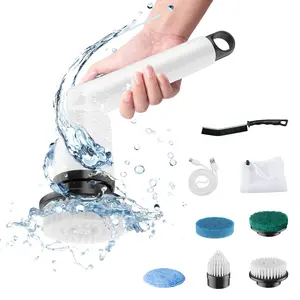 Hand Held Electric Spin Scrubber Cordless Shower Scrubber with LED Battery Level Display 3 Speeds Electric Scrubber for Cleaning with 5 Replaceable Heads Electric Cleaning Brush for Bathroom/Sink/Window