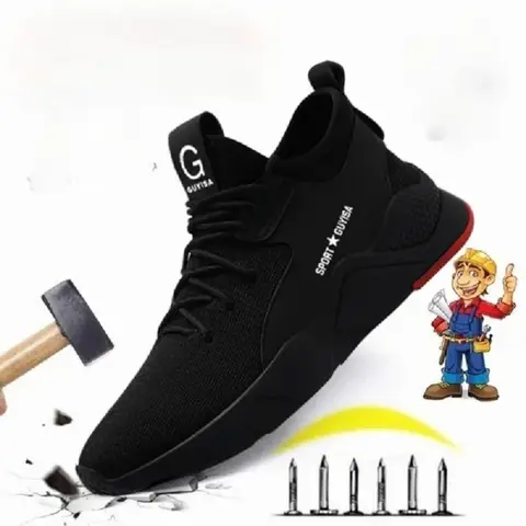 Men's Lace-Up Round Toe Steel Toe Kevlar Fiber Safety Shoes - Breathable Plus Size, Outdoor Work, Walking & Construction Use, Breathable Sports Footwear, Walking Shoes