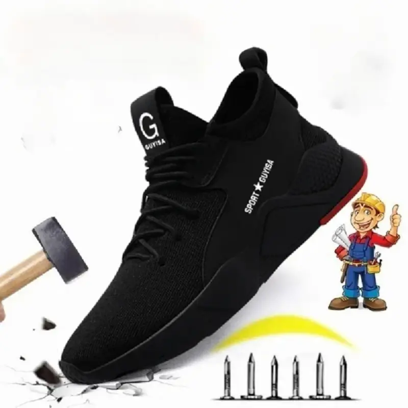 Men's Lace-Up Round Toe Steel Toe Kevlar Fiber Safety Shoes - Breathable Plus Size, Outdoor Work, Walking & Construction Use, Breathable Sports Footwear, Walking Shoes