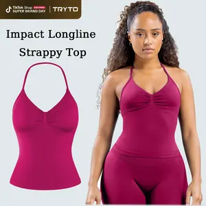 TRYTO Impact Longline Strappy Top Fitness Sportswear Gymwear Women Impact Longline Halter Tops Workout Longline Tank Top Compression Gym