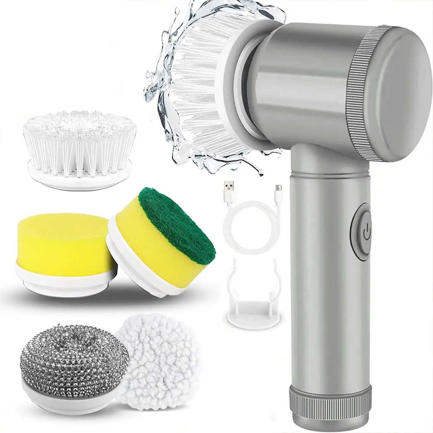 Electric Spin Scrubber, USB Rechargeable Bathroom Cleaning Brush with 5 Replaceable Brush Heads, Electric Cleaning Brush, Cleaning Tool for Floor, Tub