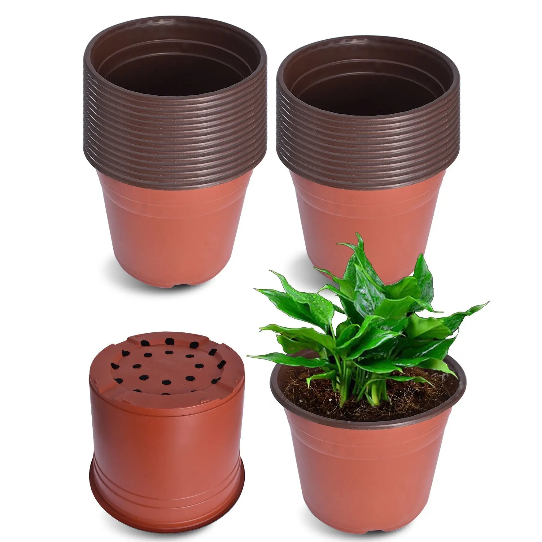 Portable Garden Planters findmall 100Pcs Plastic Plant Flower Pots Nursery Seedlings Pot Plant Portable Garden Planters Stackable Vegetable Planters