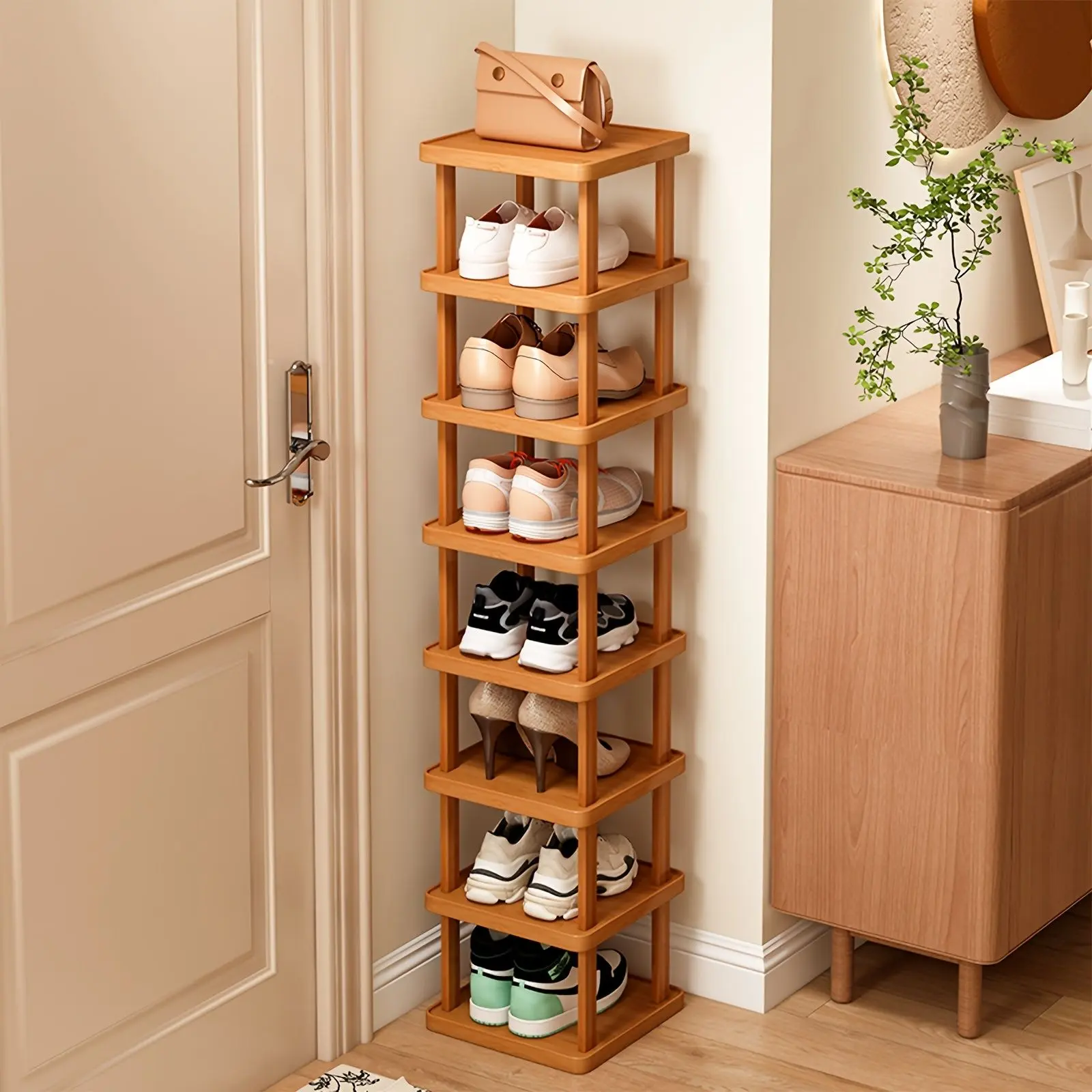 3/6/9 tier Expandable Folding Bamboo Shoe Rack, No Assembly Required Multi-Layer Space Saving Shoe Storage Organizer for Entryway Bedroom