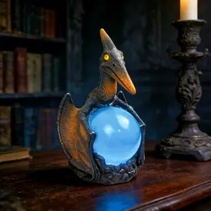 Medieval Vintage Pterosaur Guardian Blue Magic Ball Ornament, Fantasy Desktop Night Light, Gothic Room Atmosphere Prop, Creative Decorative Lamp