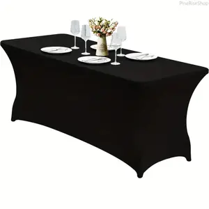 4FT 6FT Elastic Stretch Table Cover Rectangular Fitted Tablecloth Wrinkle Resistant Spandex Table Sleeve For Cocktail Wedding Banquet Conference Party Indoor Outdoor Event Decoration