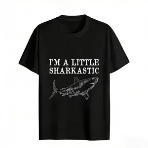 [100%Cotton]Women's I'm A Little Sharkastic Shark Print Regular Fit Short Sleeve Crew Neck Casual T-Shirt Summer Beach Party