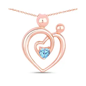 Genuine Swiss Blue Topaz Heart Mom Necklace