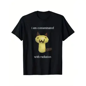 Bdhjydb [100% Cotton] Funny "I'm Contaminated with Radiation" Cat Graphic Men's T-Shirt - 100% Cotton Relaxed Fit Casual Tee with Geometric Pattern, Machine Washable, Cat T Shirt  Golf Gift T-Shirt For Men and Women