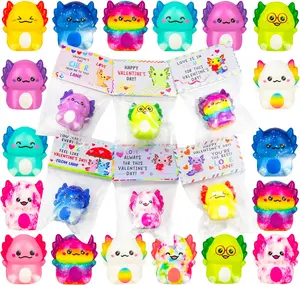 Easter Gift  Cards with Axolotl Slow Squishy Toys Soft Stress Relief Fidgets Toys for Kids Girls Boys Valentines Gifts Party Favors Classroom School Exchange Prize