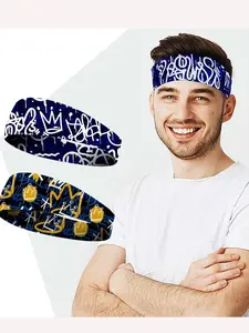 Men's Sporty Graffiti Punk Style Wide Headband, Sweat-Wicking Yoga Hairband, Cycling Headband, All-Season Plain Design