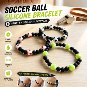 Unisex Adjustable 3PCS Soccer Ball Beaded Elastic Bracelets, Sports Fan Team Spirit Wrist Accessories for Soccer Events, Games, Bracelet