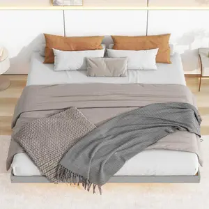King Size Floating Bed with LED Lights Underneath,Modern King Size Low Profile Platform Bed with LED Lights,Grey-W504119715