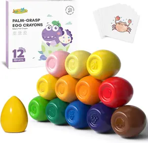 12 Colors Egg Crayons for Toddlers 1-3, Palm-Grasp Non Toxic Jumbo Washable Crayons for Kids, Fat Brain Toys for Preschool Art Supplies and Perfect Easter Gifts for Boys and Girls