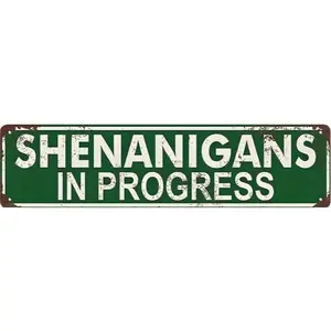 Shenanigans in Progress Metal Tin Sign, 16x4 Inch, Wall Mounted Outdoor Decor, Nautical Theme, Home Office Bedroom Cafe Pub Wall Art, Rustic Indoor
