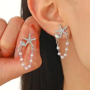 DearLuniva B Seashell Starfish Earrings Beach Jewelry for Women Pearl Drop Shell Earrings Ocean Beachy Fashion Accessories Womens Summer Outfits 2026 Tropical Vacation Outfits Beach Vacation Clothes Dresses