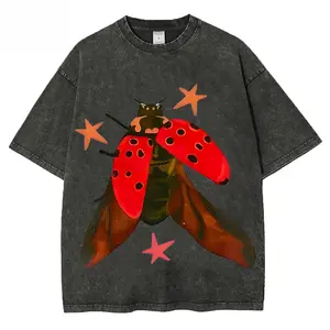 2026 Trendy Sparkling Ladybug Graphic Tee, Unisex Vintage Washed Distressed Oversized T-Shirt, Colorful Nature Inspired Casual Cotton Streetwear Top, Soft Comfortable Short Sleeve Summer Fashion Shirt, Trendy Everyday Leisure Wear for Men Women
