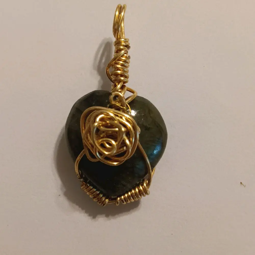 Rose Labradorite Heart Pendant, Gold-Tone, Golden Flash, Quality Craftsmanship Semiprecious Stone Jewelry Accessory