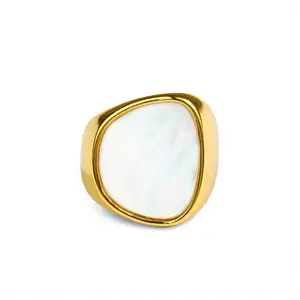 1 geometric white shell ring, Korean style open mouth ring, girls' ring accessory