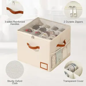 Back to School Shoe Organizer, Dorm Storage Box with Clear Cover & Adjustable Dividers, Foldable Shoe Container Holds 16 Pairs, Stackable for Closet & Under Bed