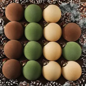 15 count  Christmas Balls Bulk Flocked Christmas Tree Ball Ornaments Plastic Xmas Decorative Hanging Ornaments(Brown, Green, Beige,3.15 Inch)