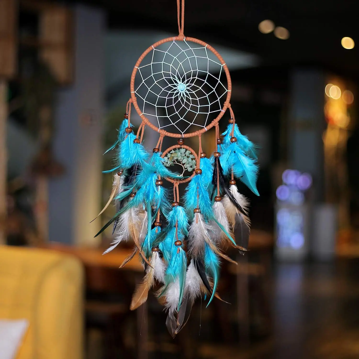 2pcs  Large Turquoise Dream Catchers Tree Of Life for Bedroom Adult Merkaba Turquoise Boho Dream Catcher Wall Decor for Boys Teen Room Decor Dorm Living Room Hanging Decoration Festival Gifts