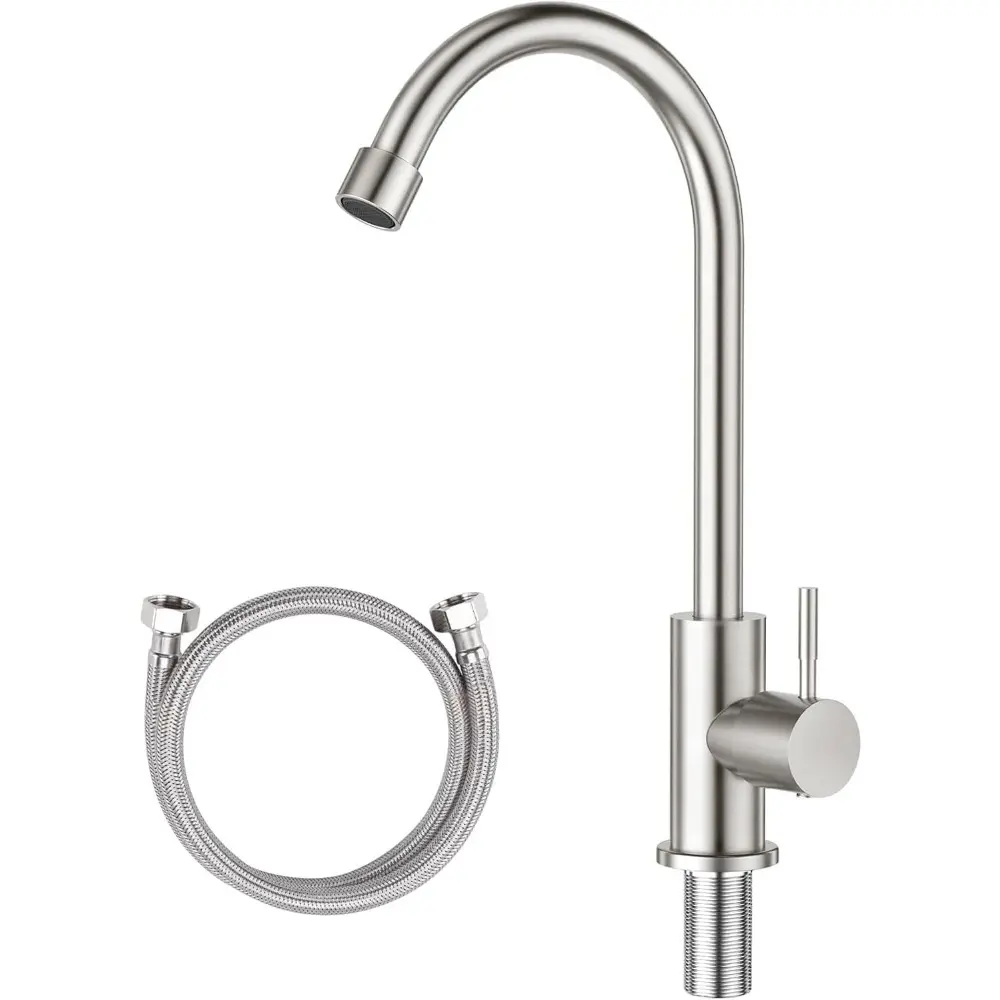 Brushed Nickel Stainless Steel High Arc Single-Handle Single-Hole Cold Water Faucet for Kitchen, Garden, Bar, Outdoor, Boat, Camping