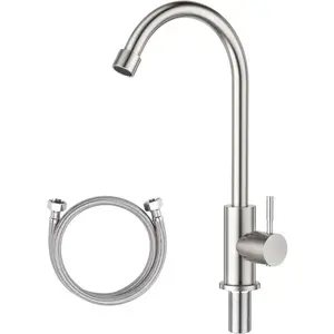 Brushed Nickel Stainless Steel High Arc Single-Handle Single-Hole Cold Water Faucet for Kitchen, Garden, Bar, Outdoor, Boat, Camping