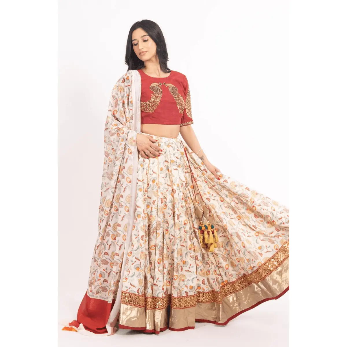 Off White Embroidered Lehenga Choli Set
