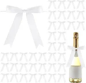 50 count Satin Ribbon Bows 5x7 Inch Large Twist Tie Bow for  Wrapping Champagne Bottle Balloon  Bag DIY Craft  Wedding Bridal  Shower Christmas Birthday Party(White)