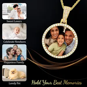 PeregrinaX Big Circle Chain Personalized Photo Necklace for Women and Men Memory Gift Christmas Gifts
