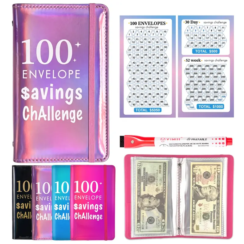 100 days Money Saving Challenge with marker, A6, budget bingder,Money Saving Binder,Savings Challenges Budget Book Binder to save $5050,Do not fold the money,gift for eveyone