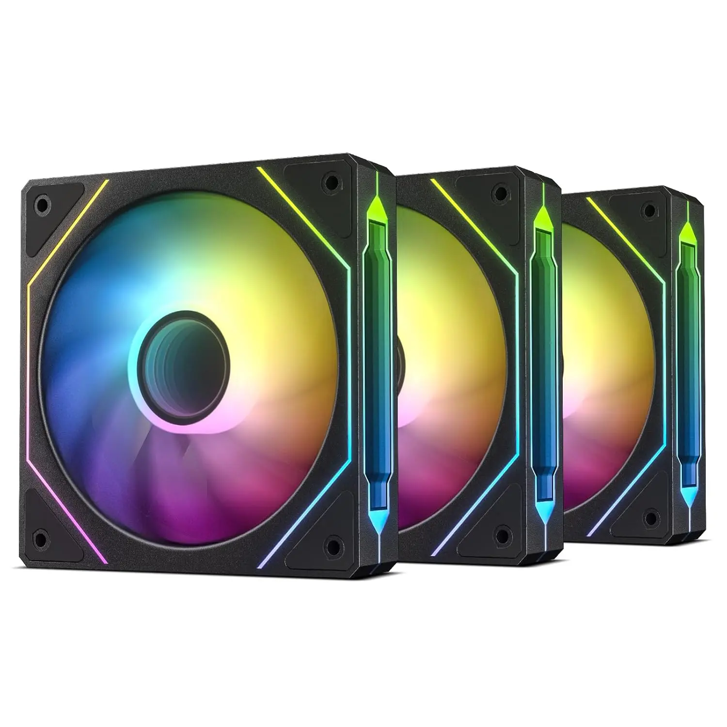 Black F120 3-in-1 120mm Multi-Layer Infinity Mirror PC Chassis Fan - 24 LED Lights, ARGB Light, PWM Control, Low-Noise Hydraulic HDB Bearing, 800-1600 Rpm ±10%, Rubber Pads, Optimized Cooling Performance for Desktop & Water Cooling Systems