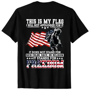 Vintage Patriotic American Flag & Soldier Print T-Shirt - 100% Cotton Unisex Casual Tee with Bold "Stand for Freedom" Slogan, Regular Fit Short Sleeve Shirt for Men & Women - Ideal Gift for Dad, Mom, Friends, American Flag Clothes Back printing