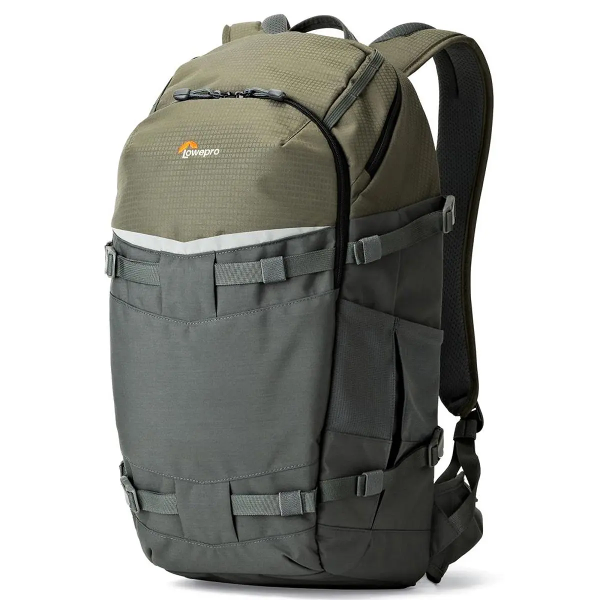 Lowepro Flipside Trek BP 450 AW Durable DSLR + Drone Camera Backpack, Gray/Dark Green, Fits DSLR Body, 3-4 Lenses, Tripod-Compatible