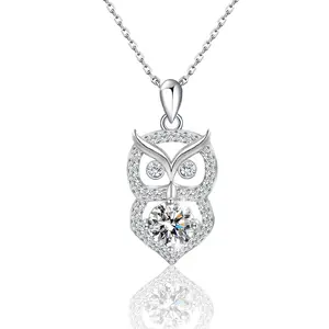 S925 Sterling Silver Owl Necklace For Women With D Color One-Carat Moissanite, European And American Fashion Pendant For Collarbone