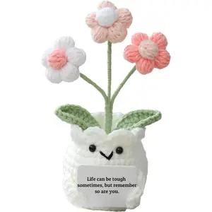 YOOJEE Mental Health Crochet Flower Pot, Positive Stress Relief Desk Decor with Card “Life Can Be Tough but so Are You”, Handmade Emotional Support Gift