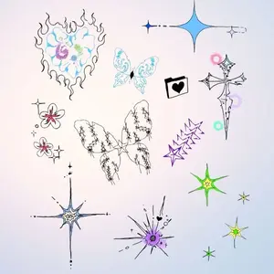 Stars Hearts Love Temporary Tattoo - 4x6 inch Water Ink Colored Designs for Stylish Looks