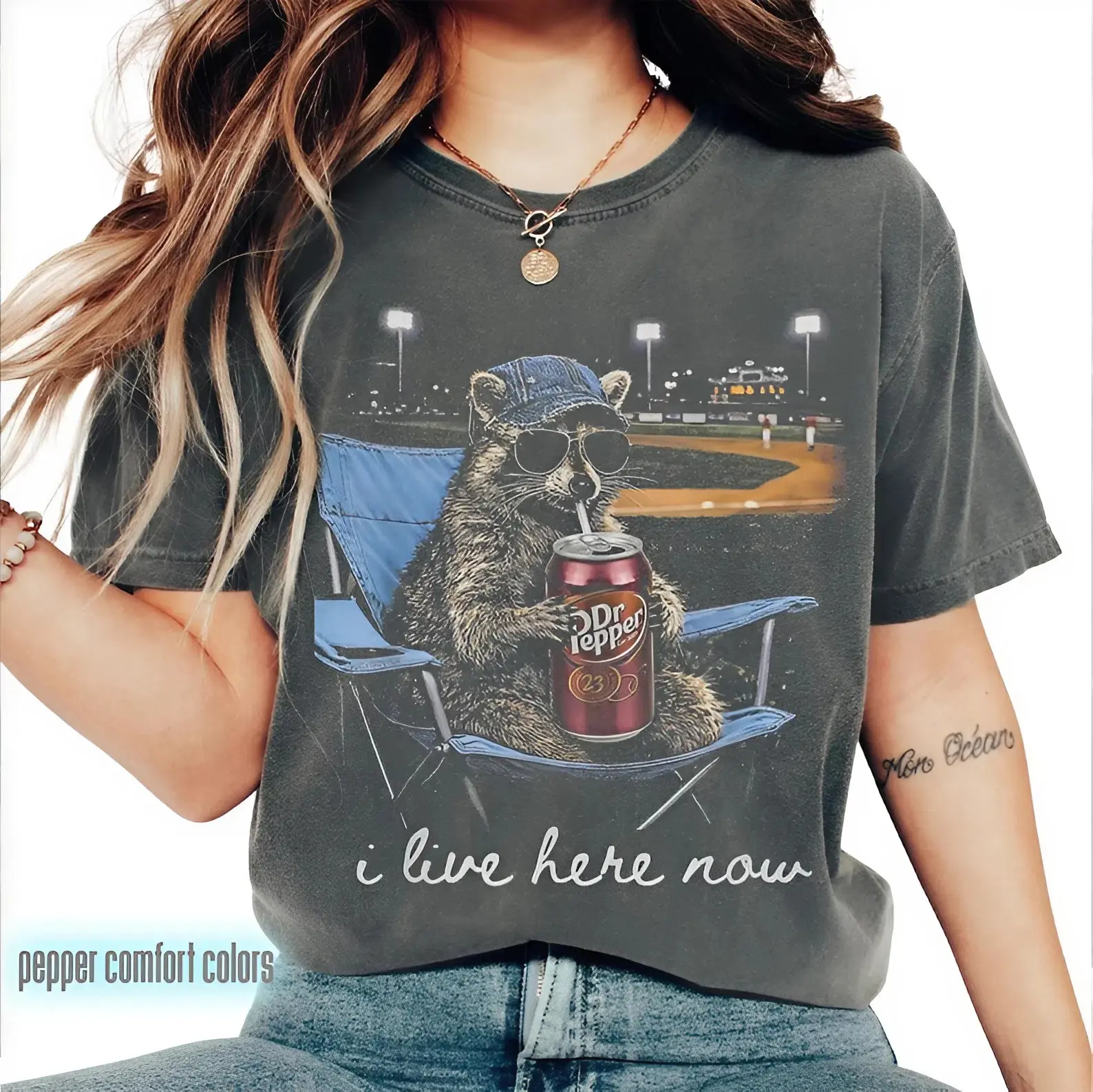 Comfort Colors Raccoon I live Here Now Shirt, Raccoon Drinking Shirt, Ballfield Dark Shirt, Baseball field, Baseball Mama Tee, Game Day Tee, Baseball Mom Tee, vintage Graphic tee, women shirt, summer outfit