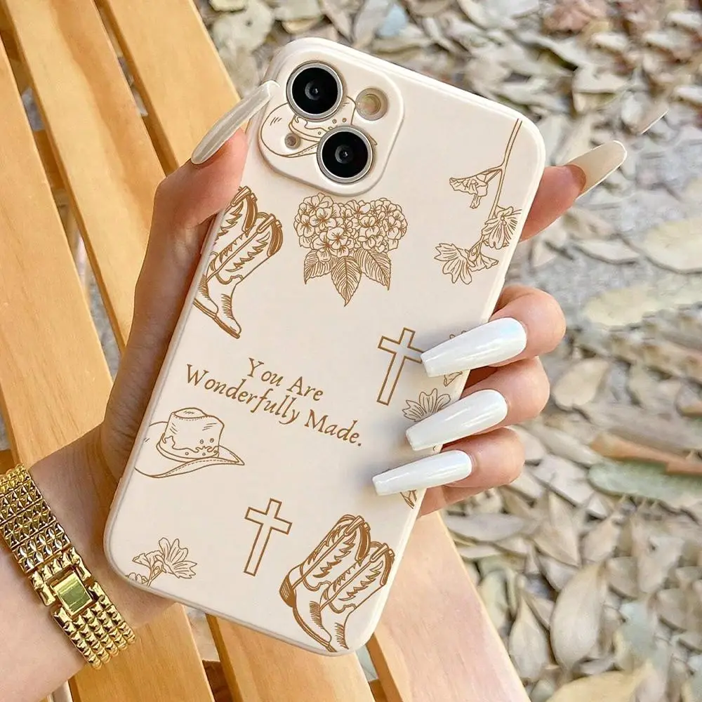 Cowboy Hat Pattern Phone Case, Cross Pattern Phone Protective Cover, Phone Accessory Compatible with iPhone 11 12 13 14 15 16 Pro Max