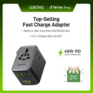 Pulse Duo 45W Universal Travel Adapter - EU Type Plug, 6-in-1 Hub, C-Type, Dual-Port Multi-Device, Multi-Country Fast Charger Accessory for Electronic Devices, 6-In-1 Hub Adapters, C-Type Adapters