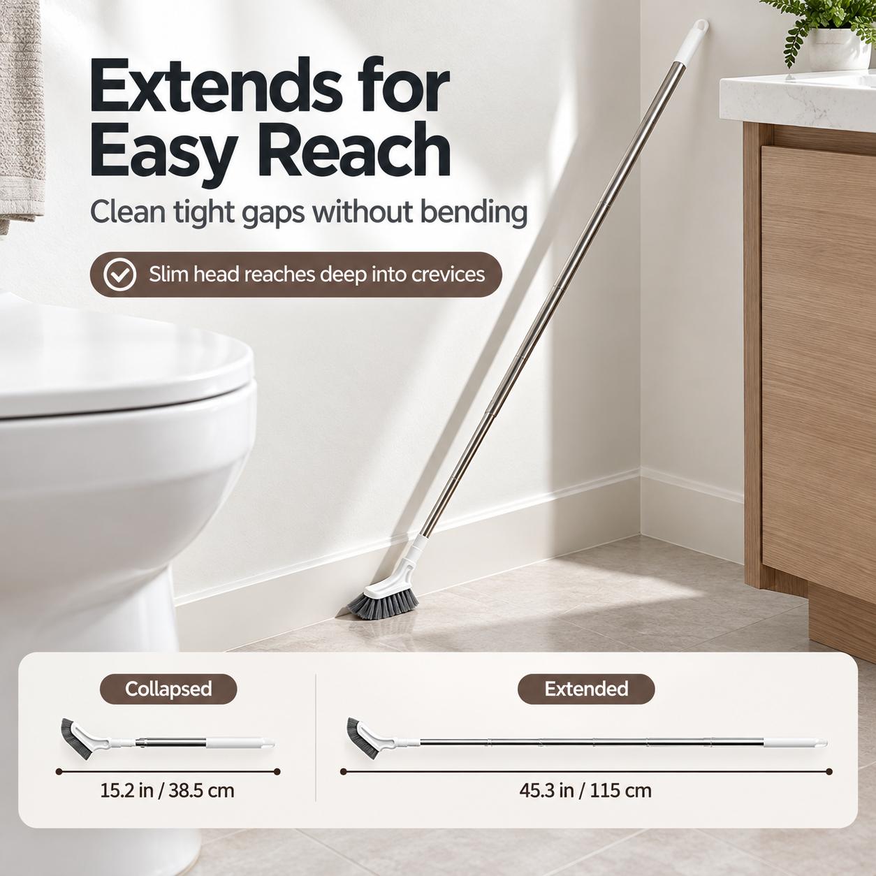 Telescopic long handle crevice cleaning brush