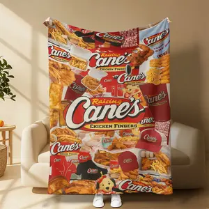 Raising Cane’s Blanket That Hits Different | Retro Fast Food Collage, Soft Snuggly Blanket for Couch/Bed, Perfect Gift for Cane’s Addicts & Foodies Must-Have Cozy Blanket for Fast Food Lovers, Ideal Birthday/Christmas Gift