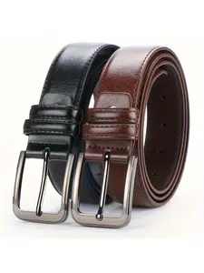 2-piece men's universal belt, made of high-quality materials, with alloy pin buckle head, PU design for the belt body, durable belt, fashionable and casual style combined with retro elements. Classic black and brown color