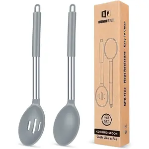 Pack of 2 Large Cooking,Non Stick Basting Spoon,Heat-Resistant Utensils for Mixing,Serving,Draining,(GREY)