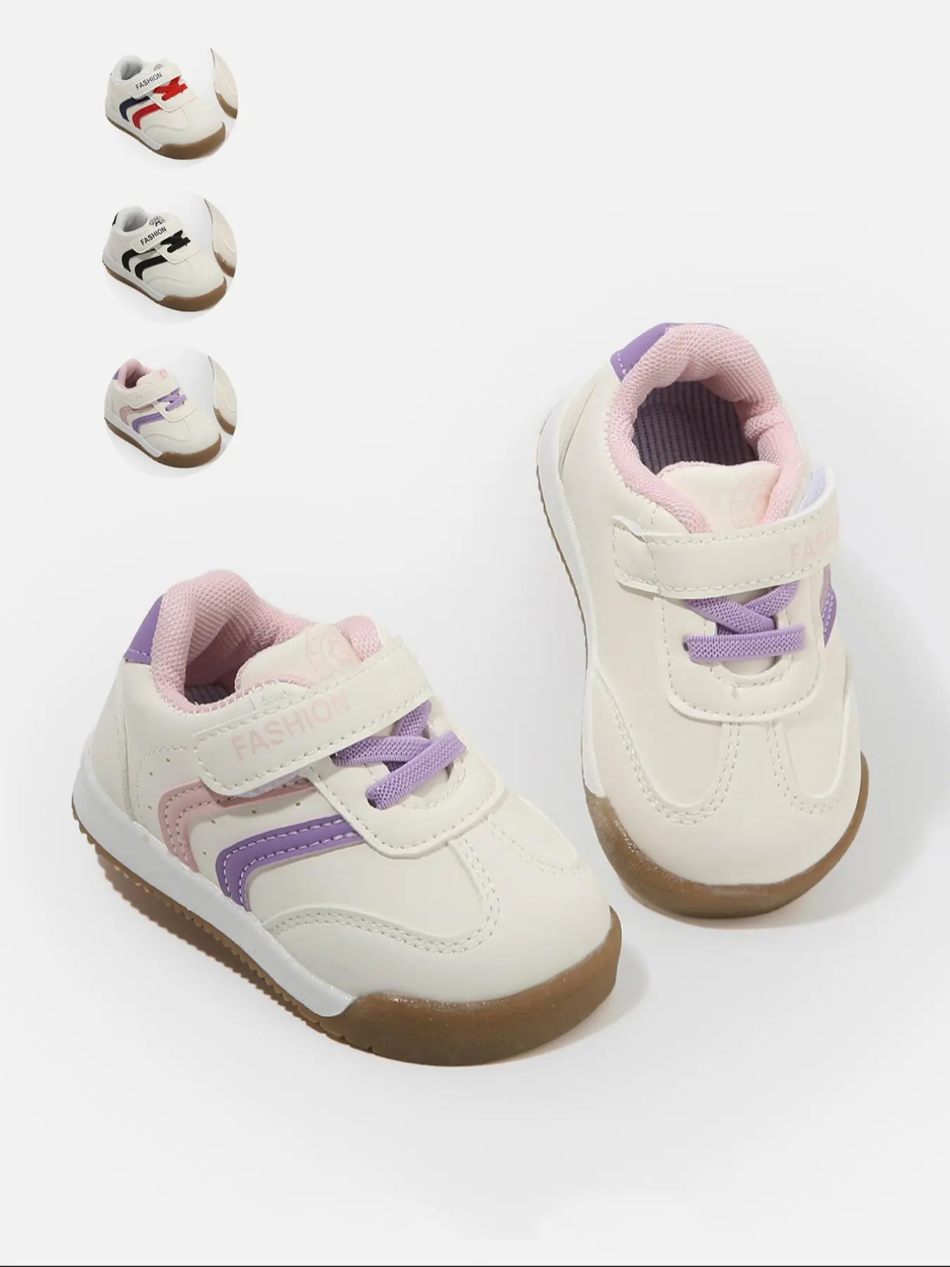 Kids' Toddler Colorblock Velcro Athletic Casual Shoes - Stylish Sporty Style, Velcro Adjustment + Scientific Bend Foot Protection + Breathable Lining + Non-Slip Sole + PU Leather Upper, Spring Fall Daily Toddler Wear & Play
