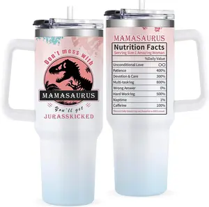 Mom Gifts From Daughter Birthday Gifts for Mom From Son - 40 Oz Dinosaur Travel Cup Gift Set Chirstmas Mothers Day Presents For Moms - Don't Mess With Mama White Tumbler with Lid Straw 40 OZ Stainless Steel Tumbler