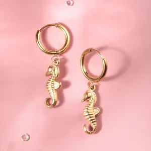 18k Gold Seahorse Earrings | Handmade Seahorse Hoop Earrings | Waterproof Animal Charm Jewelry | Unique Christmas Gift for Women