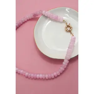 Natural Stone Charm Spring Clasp Beaded Necklace