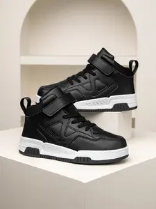 Boys' Mid-Top PU Leather Shoes, Fashionable Waterproof Sneakers, Comfortable Casual Sports Shoes, Casual Trainers for Fall & Winter